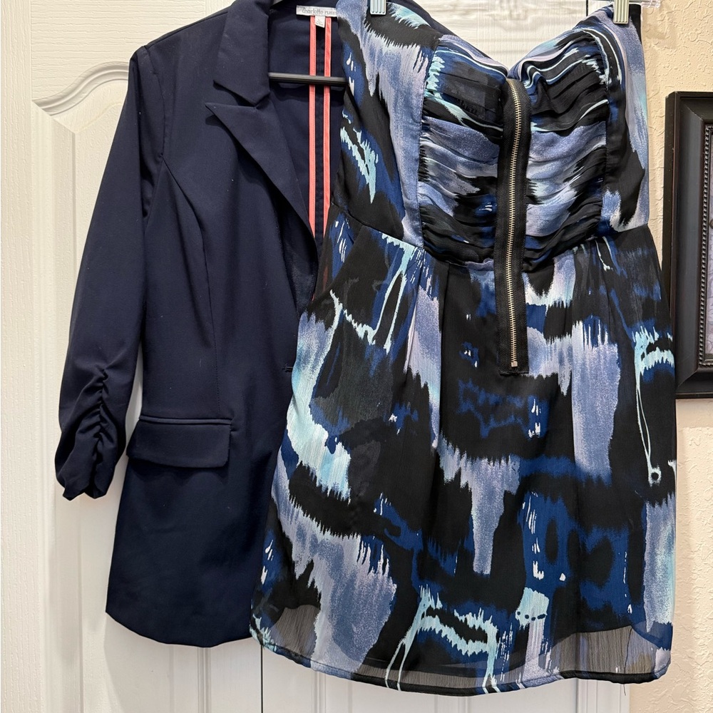 Navy Blue Women's Blazer and strapless zipper dress